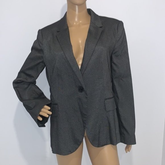 ZARA Black Shiny Notch lapel Single Breasted Blazer size X-LARGE - Picture 2 of 10